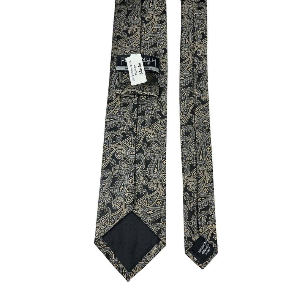 Platinum Designs Men's Necktie 3 1/4" x 58" Designer Black Gold Paisley Handmade - Picture 5 of 11